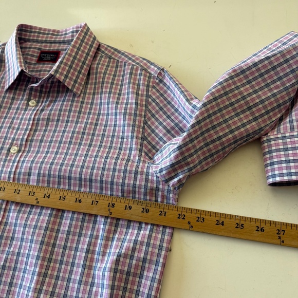 UNTUCKit Dolcetto Slim Fit Pink & Navy Plaid WF Button Up Shirt Mens LARGE - Picture 5 of 8